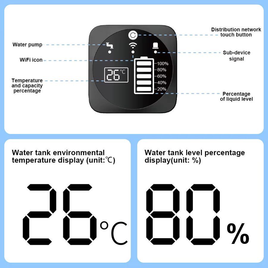 ONENUO Ultraschall Flüssigkeitsstand-Sensor mit Tuya App WiFi und RF433MHz Fernbedienung in Schwarz - Bild 3