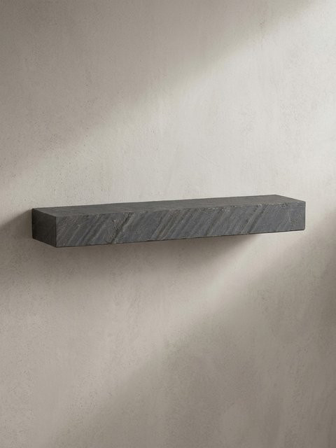 Wandregal aus Mango Massivholz von KADIMA DESIGN in Steinoptik, Modern, Anthrazit, B: 90 cm, T: 20 cm, H: 10 cm - Bild 1