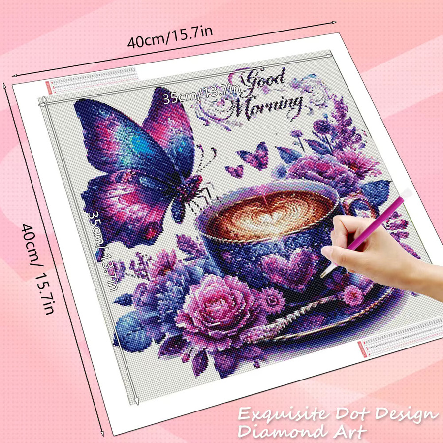 HUACAN Diamant-Malerei Set mit Kaffeetasse und Landschaftsmotiv als 5D DIY Mosaik-Wanddekoration in Multicolour - Bild 2