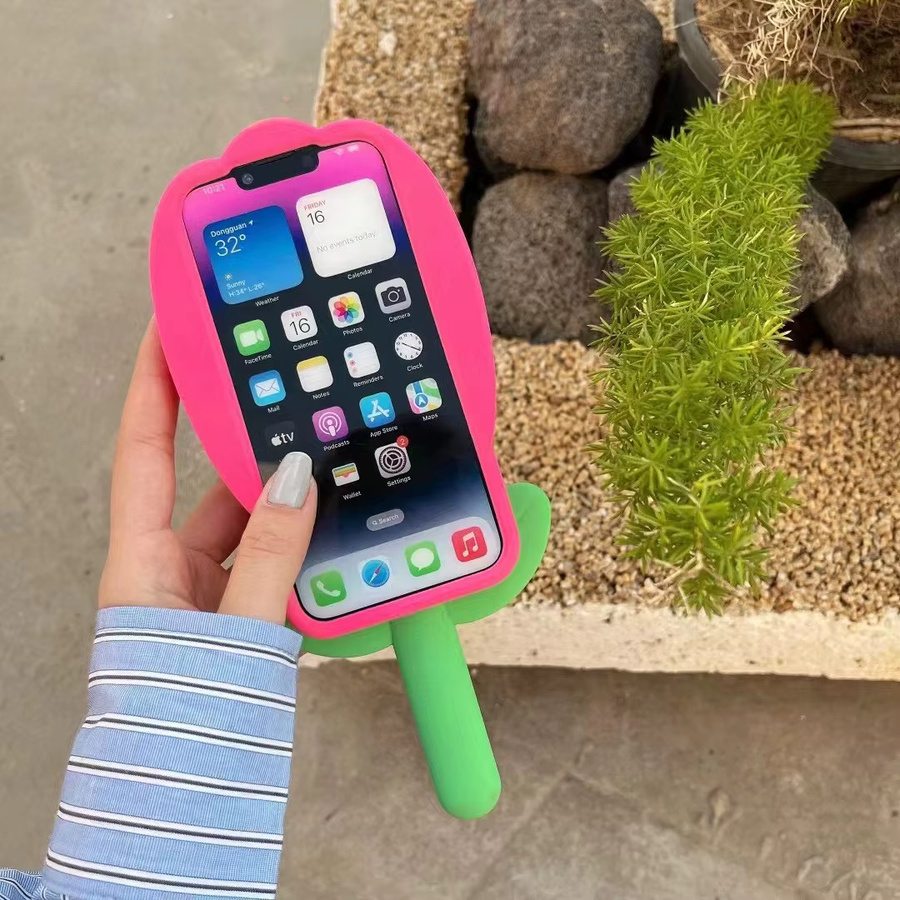 Niedliche 3D Tulpen Handyhülle aus weichem Silikon für Apple iPhone 15 14 13 12 11 Pro Max in Rosa - Bild 3
