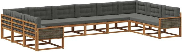 vidaXL Outdoor-Sofagarnitur in U-Form aus massivem Akazienholz mit Polstern und Kissen in Anthrazit und Natur - Bild 1