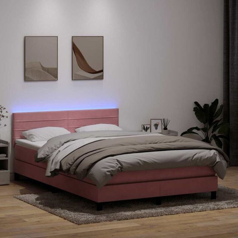 vidaxl Boxspringbett mit Matratze aus Samt in Rosa und Weiß, B/T/H: 140 x 210 cm - Bild 1