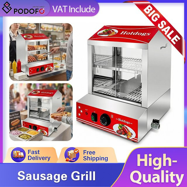 Podofo Kommerzieller Hot-Dog-Dampfgarer aus Edelstahl in Silber, 2-stufig, 1000W, 27L mit mechanischer Temperaturregelung - Bild 1