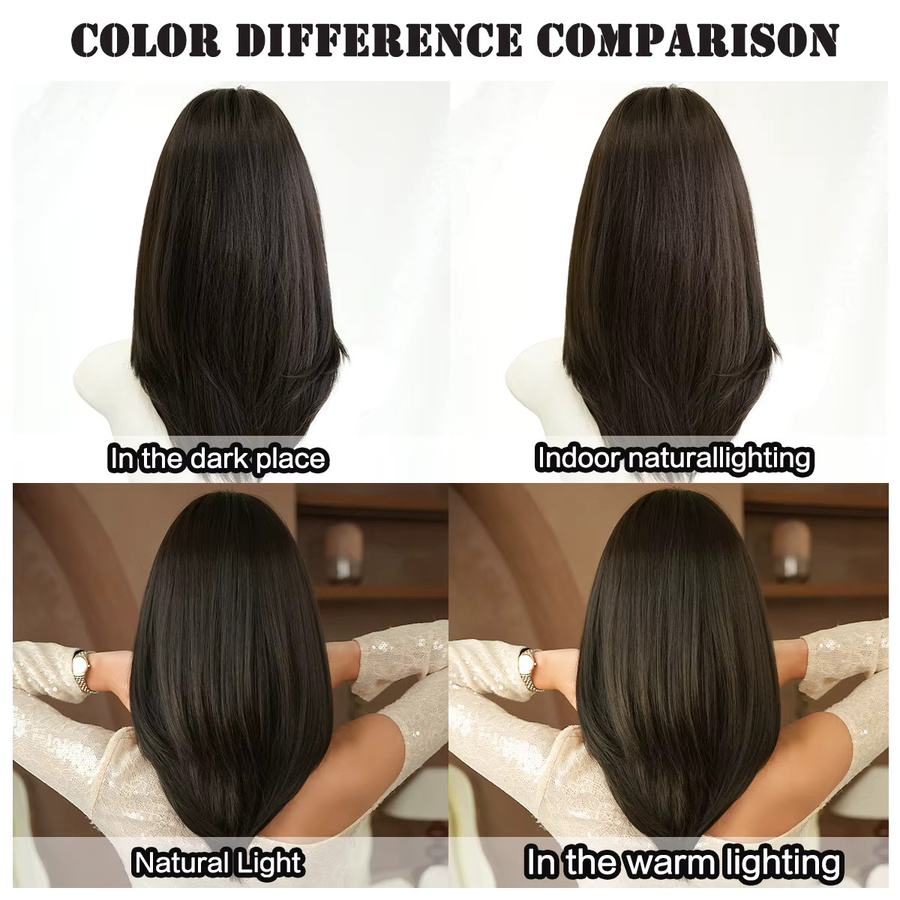 7JHH WIGS Perücke für Damen, schulterlang, glatt, dunkelbraun, synthetisch - Bild 5