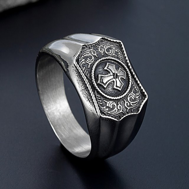 bobo cover Ring Kreuz, Edelstahl, Silber, Unisex, Vintage - Bild 1