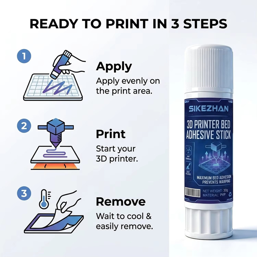 SIKEZHAN PVP Klebestift für 3D-Drucker zur Vermeidung von Verformungen, Hohe Haftung für Glas und PEI Heizplatten, geeignet für PLA, ABS und PETG, Weiß, 30g - Bild 6