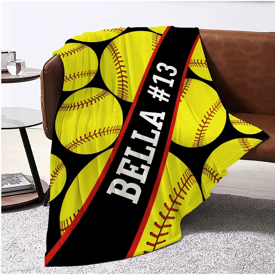Personalisierte Flanelldecke mit Namen im Baseball- und Softball-Design, weiche Sofadecke für Herbst und Winter, Mehrfarbig - Bild 3