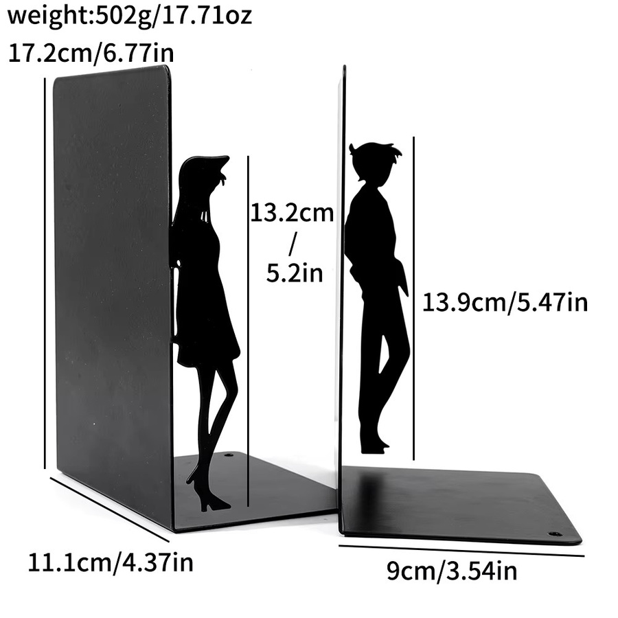 Detektiv-Metall-Buchstützen in Schwarz mit Anime-Paar-Silhouetten für dein Zuhause oder Büro - Bild 4