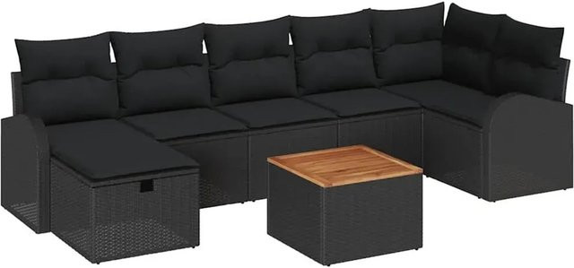 vidaXL Garten-Sofa-Set aus Polyrattan in Schwarz, 8-teiliges L-Shape Lounge-Set mit Kissen und Stauraumfunktion - Bild 1