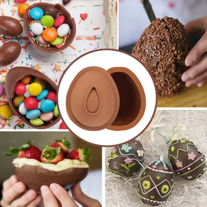 SHENHONG Silikonform für 3D Schokoladen-Ostereier und DIY Osterdekorationen, Oval, Braun - Bild 2