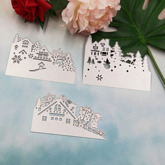 DIY Bastelset für Weihnachtskarten mit Motiven wie Haus, Baum, Schneemann und Weihnachtsmann aus Papier - Bild 1