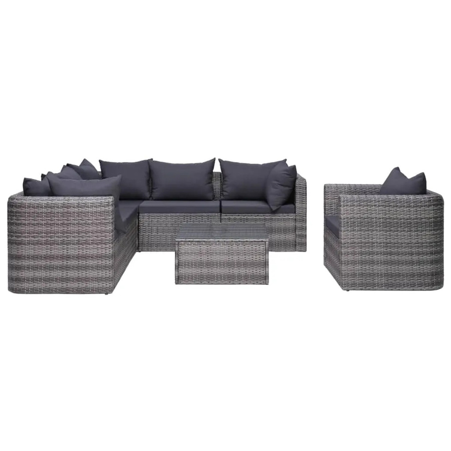 vidaXL 7-tlg Garten-Sofagarnitur aus Poly Rattan mit Polstern und Kissen in Grau - Bild 2