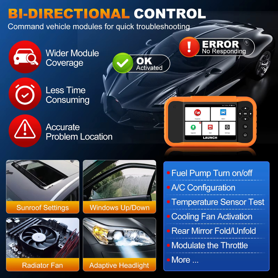 LAUNCH X431 Creader Elite 2.0 BBA OBD2 Auto-Diagnosegerät in Orange mit bidirektionalem Scan-Tool, ECU-Codierung und vollständigem Reset für BMW, Mercedes-Benz, VW, Audi, Maybach, Mini und Rolls-Royce - Bild 5