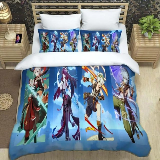Genshin Impact Bettwäscheset mit Kissenbezug von Binchi Fitness in Blau, Breite: 100 cm, Tiefe: 135 cm - Bild 1
