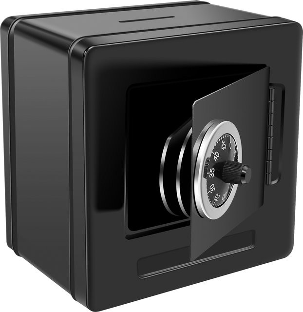 Sichere Metall-Spardose mit Zahlenschloss für Bargeld und Münzen in Schwarz, B/T/H: 13,5 x 13,5 x 13,5 cm - Bild 1