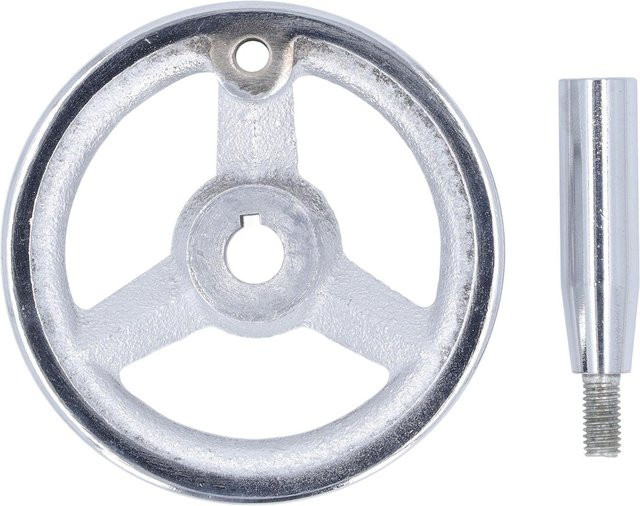 3-Speichen-Handrad aus Gusseisen mit drehbarem Griff in Silber, Durchmesser: 100 mm, Bohrung: 12 mm - Bild 1