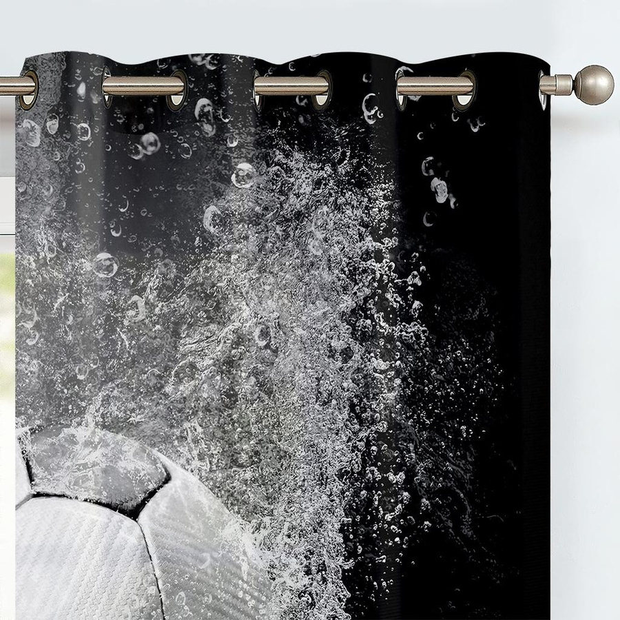 Yiran Furniture Fußball Vorhänge mit Grafikprint, 2er-Set, thermoisolierend und halbtransparent, Breite: 50 cm, Höhe: 140 cm - Bild 1