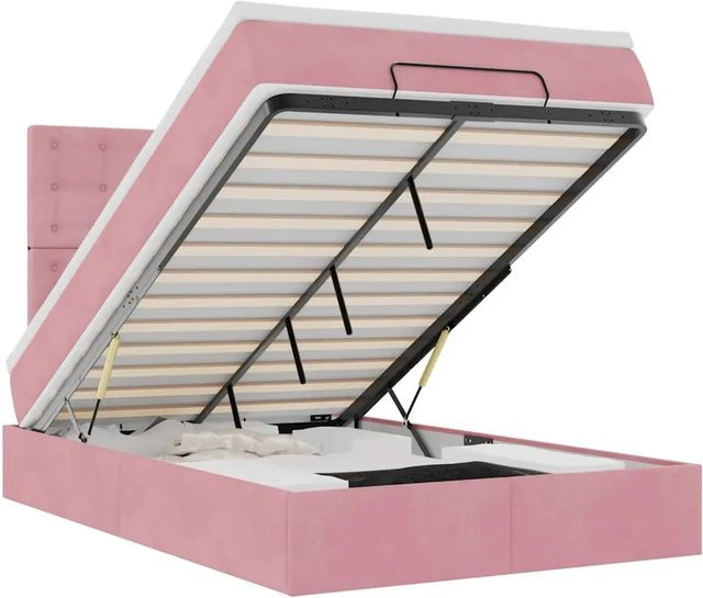 vidaXL Ottoman-Bett mit Matratze aus Samt in Rosa mit LED-Unterbettbeleuchtung und USB-Ladeanschluss B/T/H: 120 x 200 x 280 cm - Bild 1