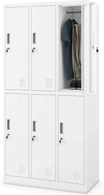 JAN NOWAK Umkleideschrank Spind IGOR mit 6 Abteilen in Weiß, H: 185 cm, B: 90 cm, T: 45 cm - Bild 1