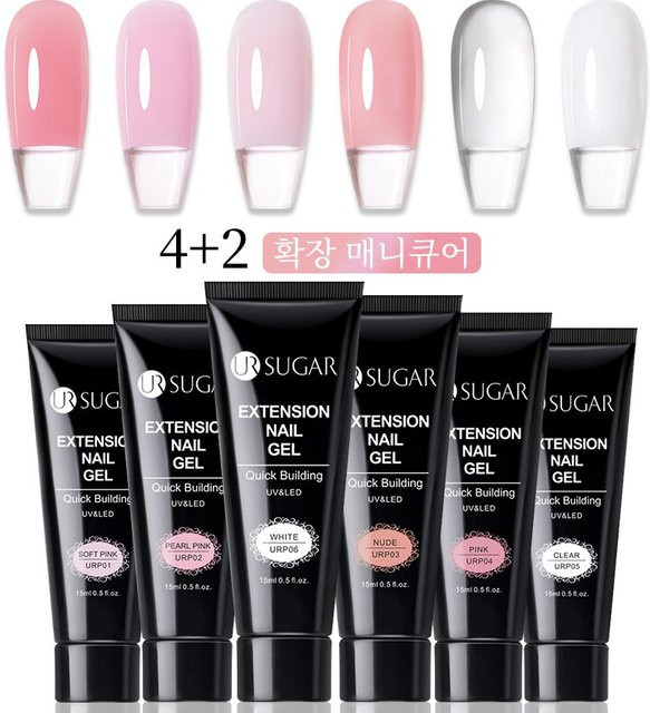 UR SUGAR Nail Extension Gel Set, 6x 15 ml, White Clear Nude Pink, Glänzend - Bild 1
