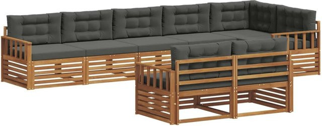vidaXL Outdoor-Sofagarnitur 8-tlg. in L-Form aus Akazienholz mit Kissen, Anthrazit und Natur - Bild 1