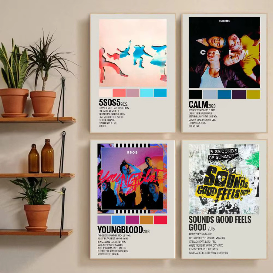 MINISO Sommer HD Musik Album 5SOS Poster Aufkleber, Mehrfarbig, B/H: 15 x 15 cm - Bild 3