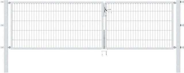 Verzinktes Metallzaun Doppeltor für Doppelstabmatten aus Stahl in Silber, Einbetonierung, Breite: 100 cm, Höhe: 350 cm - Bild 1