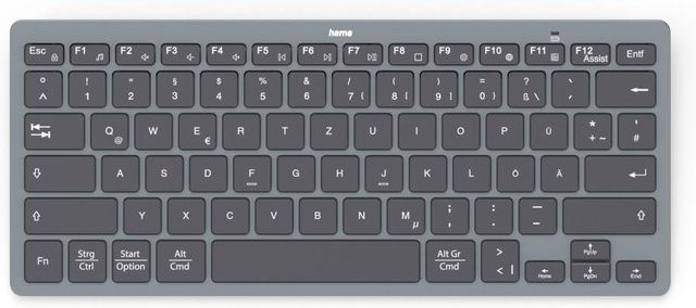Hama Travel 400 Bluetooth Mini-Tastatur für Tablets, kabellos, Scissor-Technologie, QWERTZ DE, Grau - Bild 1