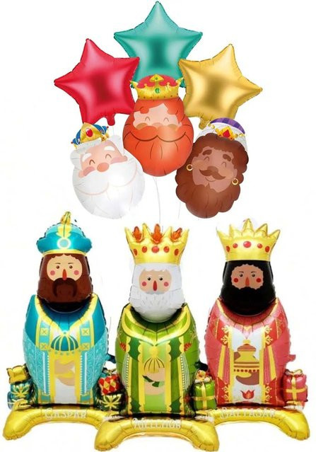 BALONAQ 9er Set Drei Könige Aluminiumfolienballons für Weihnachts- und Geburtstagsdekoration, Mehrfarbig - Bild 1