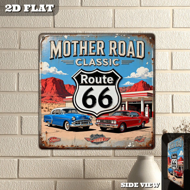 CIFBUY Vintage Route 66 Metallschild als Wanddekoration in Multicolour, B/H: 20,3 x 20,3 cm - Bild 1