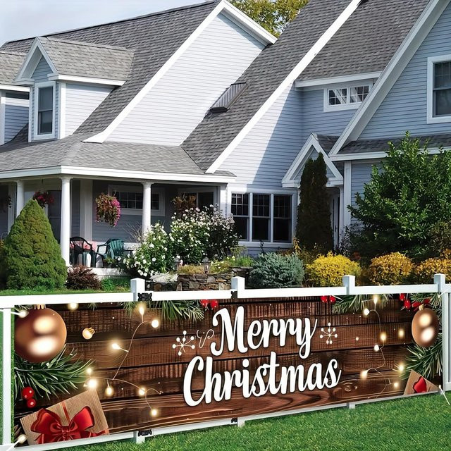 VIKAMA Retro Weihnachts-Hängebanner Happy Christmas für Outdoor, Party und Dekoration, Mehrfarbig, B/H: 180 x 35 cm - Bild 1
