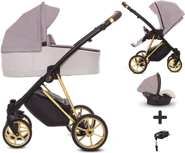 TPFLiving 4in1 Kinderwagen Ultra Stoff in Pastell mit Gestell in Gold - Bild 1