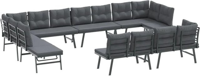 furnicato 8-tlg. Garten-Sitzgruppe aus Stahl mit Kissen in Schwarz und Anthrazit B/T/H: 173 x 118 x 76 cm - Bild 1