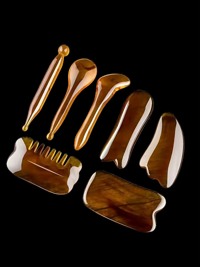 Heabety Guasha-Massage-Set aus Bernstein, 7-teilig, Unisex, Gesicht und Körper - Bild 4