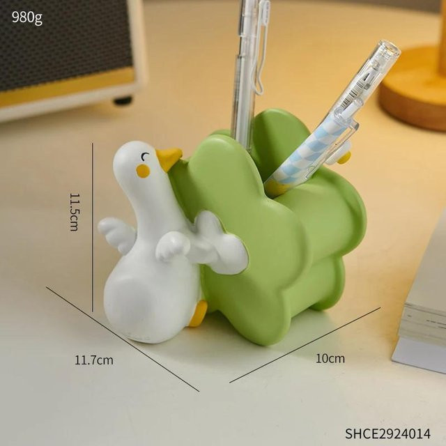 Minimalistischer Desktop Stiftbehälter und Make-up Pinselhalter aus Resin in Beige und Grün - Bild 1