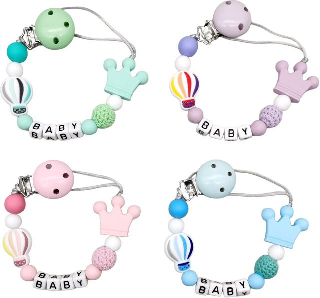 Panplay Schnullerkette mit Clip und Beißring aus Silikon im Heißluftballon-Design für Babys - Bild 1