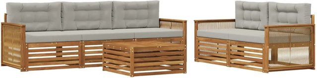 vidaXL Outdoor-Sofagarnitur aus Akazienholz mit Kissen in Grau und Natur - Bild 1
