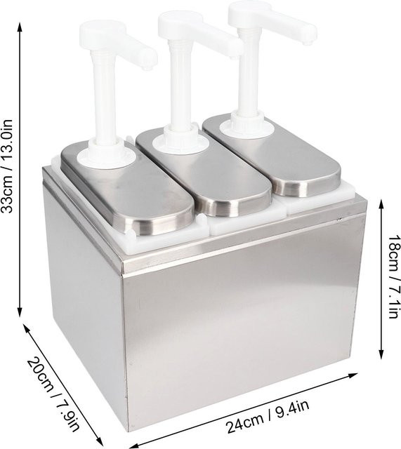 Binchi Saucenspender mit Pumpe und Basis aus Edelstahl und Kunststoff in Silber - Bild 1