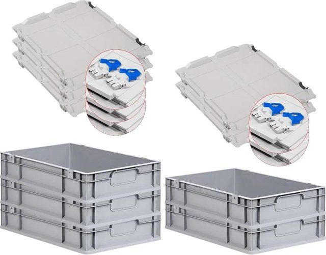 PROREGAL Spar Set 5x Eurobox Nextgen Economy mit Scharnierdeckel und blauen Schiebeschnappverschlüssen, Farbe: Blau/Grau, H x B x T: 12 x 40 x 60 cm, 23 Liter - Bild 1