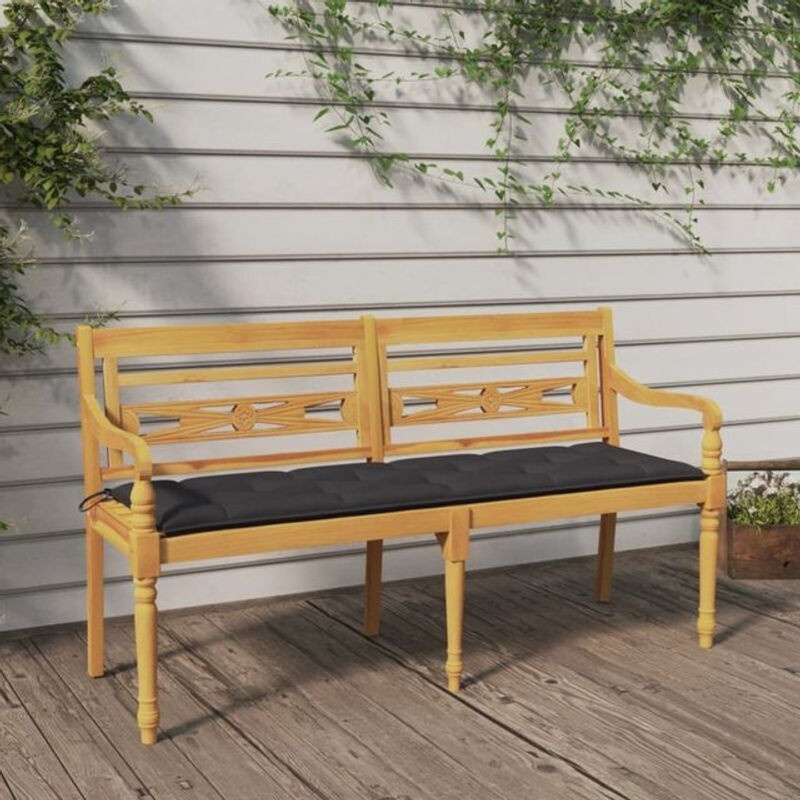 Vidaxl Batavia 2-Sitzer Bank aus Massivholz Teak mit anthrazitfarbenen Stoffkissen in Landhaus-Stil, Breite: 150 cm - Bild 1