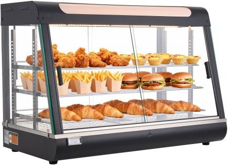 VEVOR 3-stöckige Wärmetheke mit LED-Beleuchtung, 1400 W Speisenwärmer mit 130 L Fassungsvermögen, schwarze Warmhaltevitrine aus Glas mit verstellbaren Ablagen für Hamburger, Pizza und Brathähnchen - Bild 1