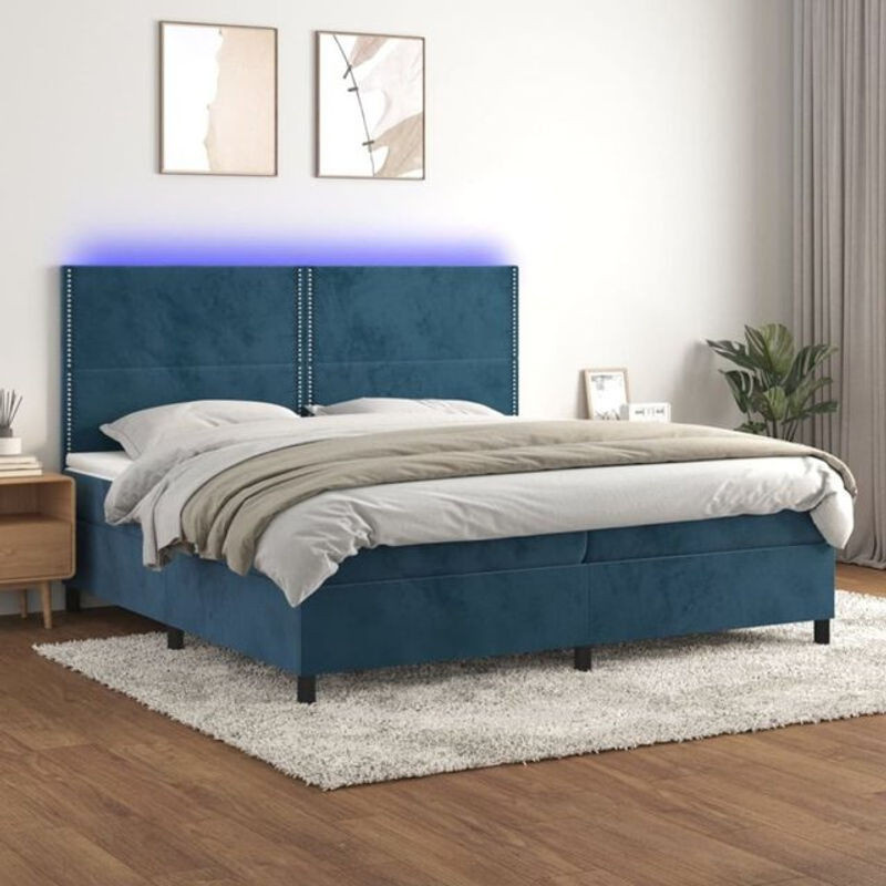 vidaxl Boxspringbett mit Matratze aus Samt in Dunkelblau B/T/H: 200 x 200 x 118 cm - Bild 1