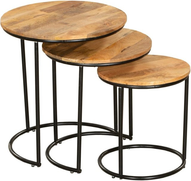 DELUKE Beistelltisch ADAM 3er Set aus Mangoholz in Van Dyck Braun, B/T/H: 55,5 x 50 x 50 cm - Bild 1
