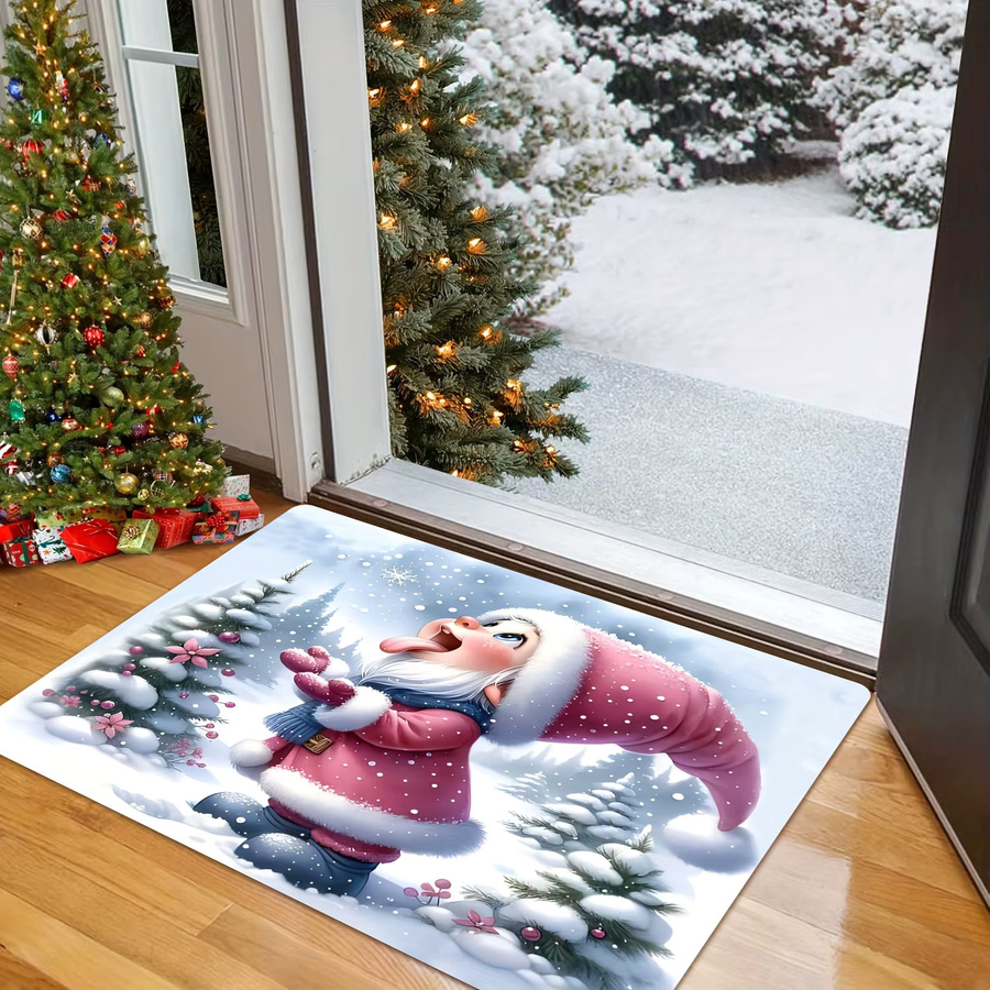 Rutschfeste VIKAMA Bodenmatte mit rosa Cartoon-Weihnachtsmann und Schneeszene für deine Heimdekoration - Bild 2