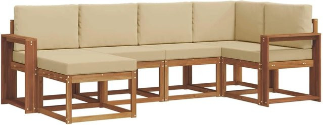 vidaXL Outdoor-Sofagarnitur L-Form aus massivem Akazienholz mit 6 Kissen in Natur und Beige - Bild 1