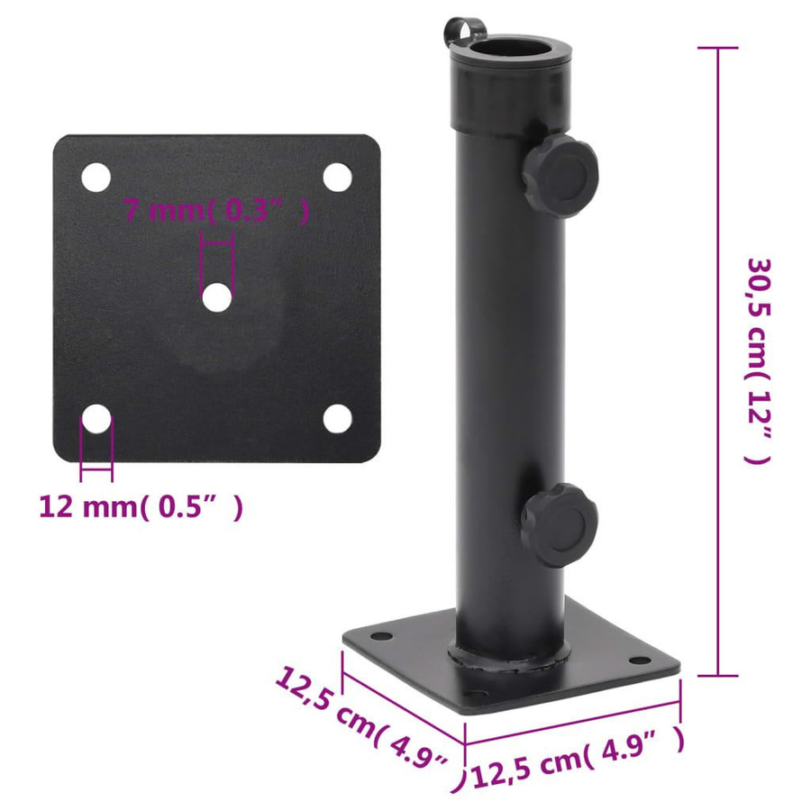 vidaXL Sonnenschirmständer aus Stahl für Bodenmontage, Schwarz Matt, für Mastdurchmesser Ø38 mm und Ø48 mm - Bild 3