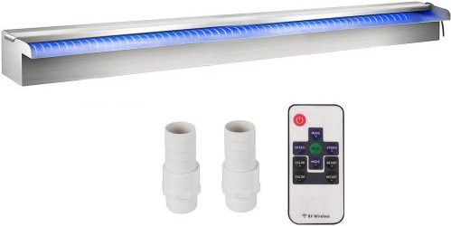 VEVOR Schwimmbad-Wasserfall aus Edelstahl mit buntem LED-Streifen und Fernbedienung, Farbe: Silber, B/H/T: 90 x 11,5 x 8 cm - Bild 1