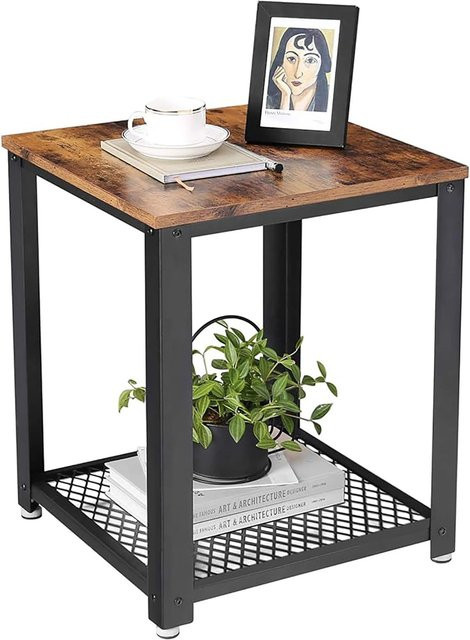 Songmics Nachttisch Daxton im Industrie-Design mit Gitterablage, Braun-Schwarz - Bild 1