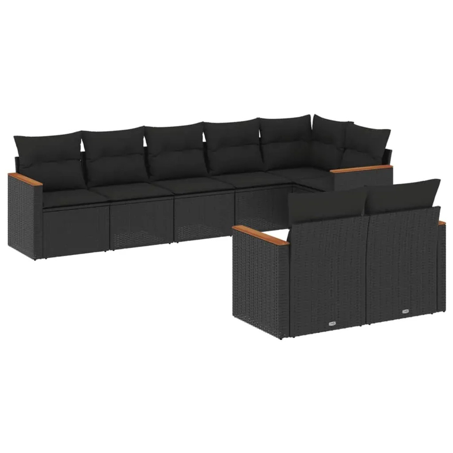 vidaXL 8-teilige Garten-Sofagarnitur in L-Form aus schwarzem Poly-Rattan mit Sitzkissen und Rückenkissen - Bild 2