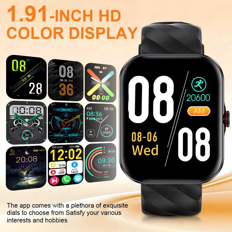 LIGE Smartwatch mit 1,91 Zoll HD-Display für Gesundheits- und Fitness-Tracking, Musikplayer und Sprachanrufe, kompatibel mit Android, Unisex, Schwarz/Gold - Bild 2
